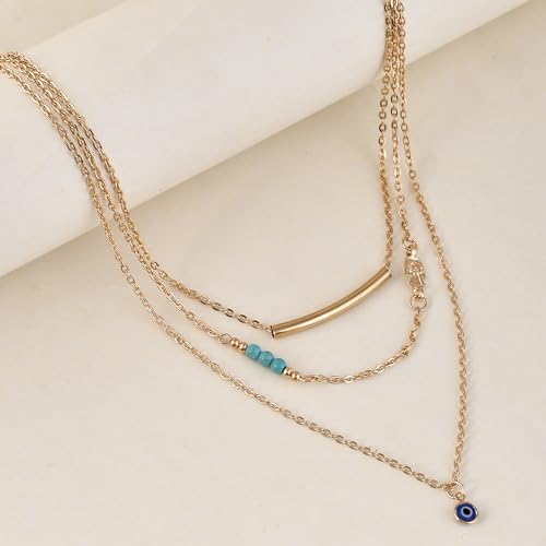 Evil Eye Charm Necklace, Multi-Layered